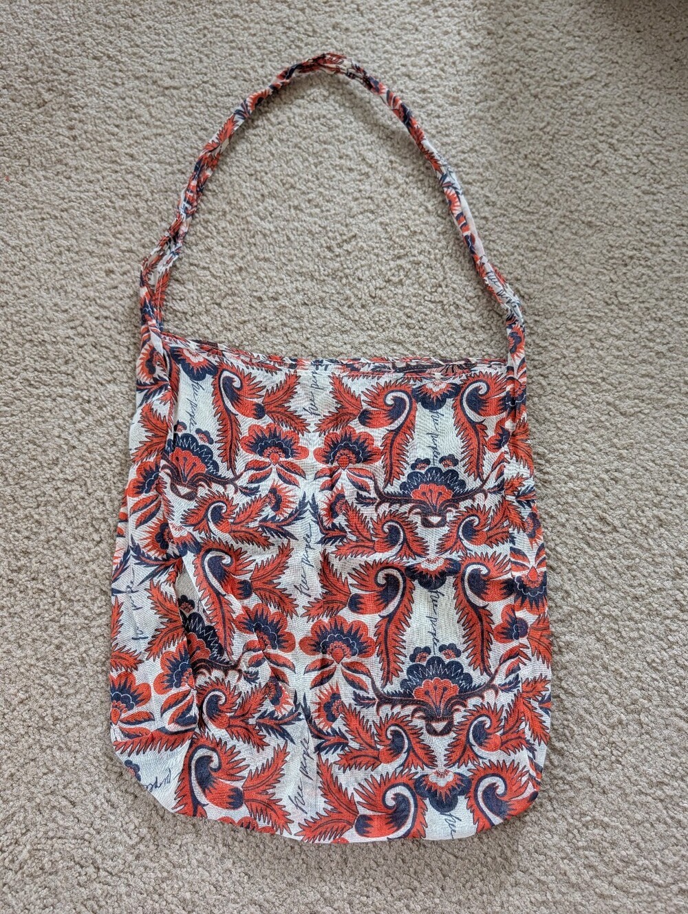Free People Printed Shoulder Gauze Tote Bag in Orange & Navy